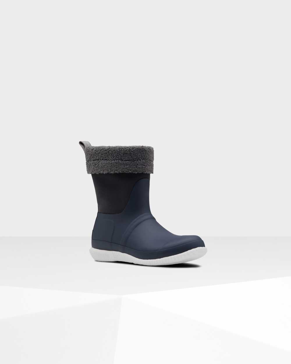 Hunter Original Isolierte Roll Top Sherpa Winterstiefel Damen - Hunter Stiefel Navy | Deutschland 19